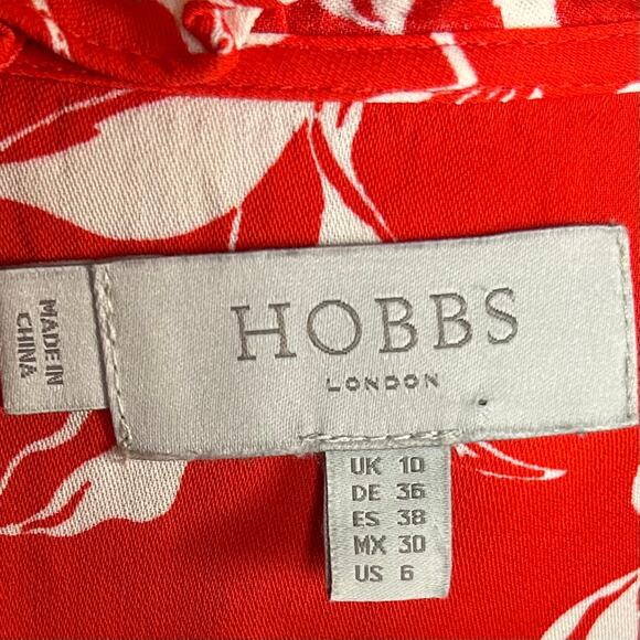 HOBBS London Dress size 6 Red Floral long line Elsa Ruffled Midi Country Office - Picture 13 of 14
